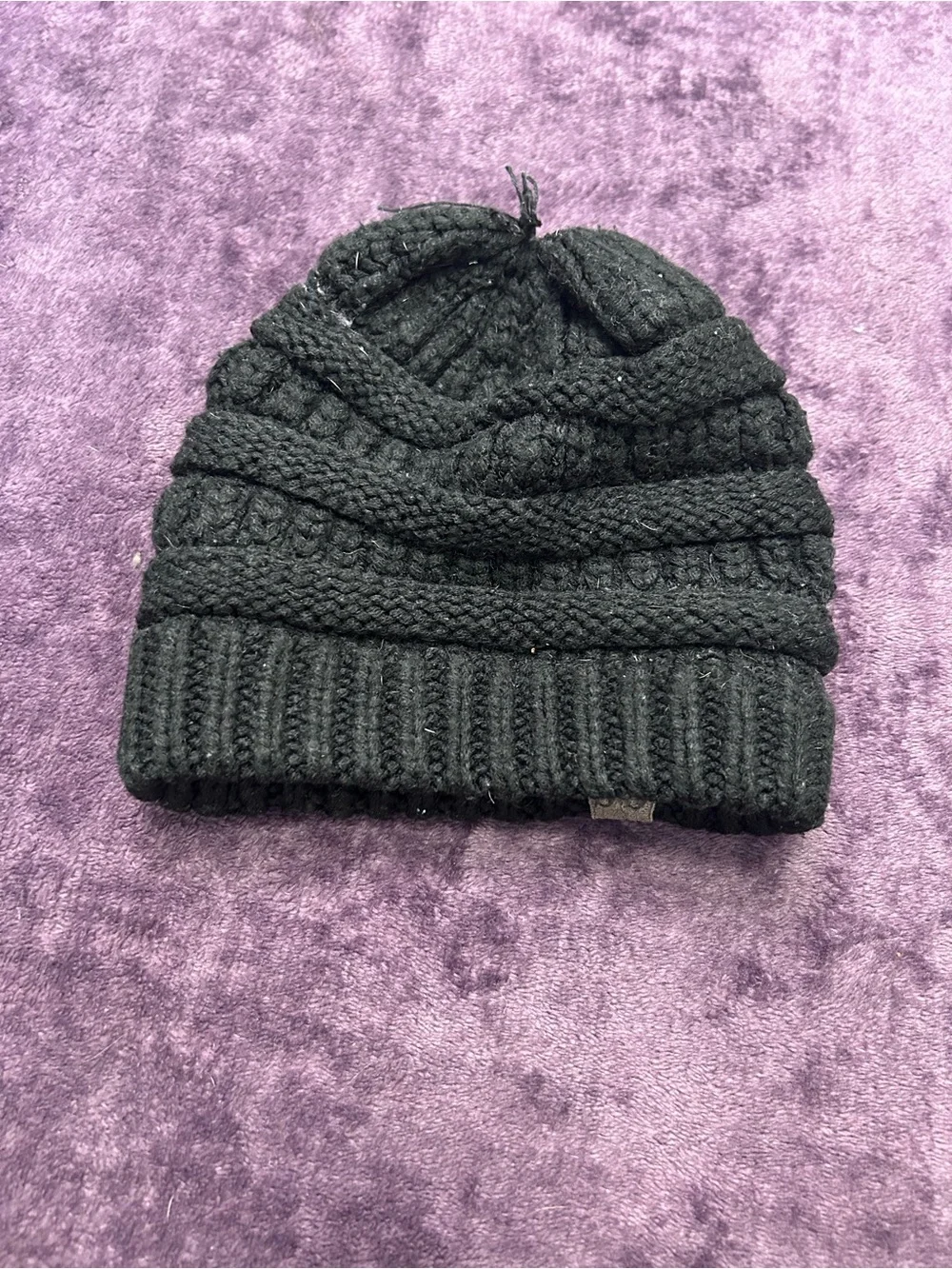 CHANEL Black Knit Cable Beanie for Kids